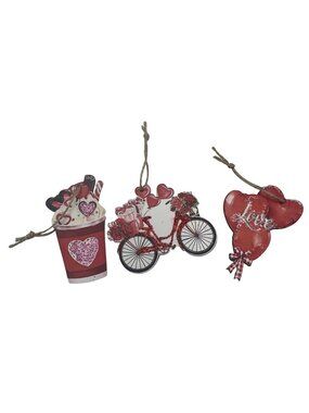 Valentines Cup Bicycle Balloon Tiered Tray Decor Lot Glitter Accents Heart Desig